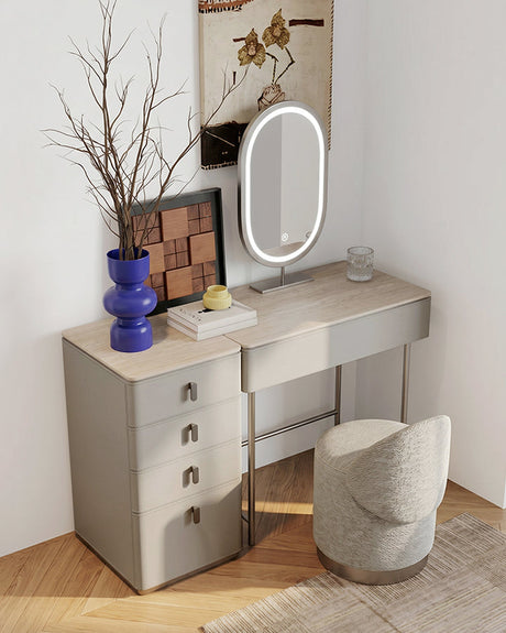 Le Di Vita modern dressing table with a stylish mirror, storage drawers, and elegant chair