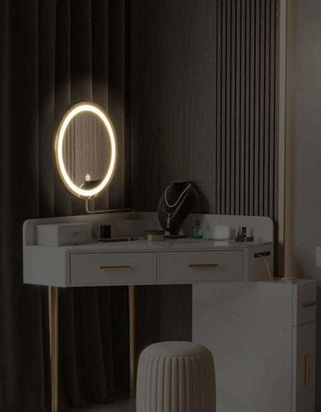 Le Di Vita Dressing Table with Round LED Mirror and Elegant Drawers for Stylish Interiors