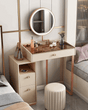 Le Di Vita elegant Dressing Table with round mirror and stylish storage compartments for bedroom decor