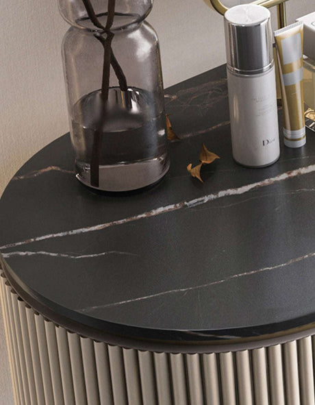 Stylish Le Di Vita Dressing Table with a sleek black marble top and elegant decorative items