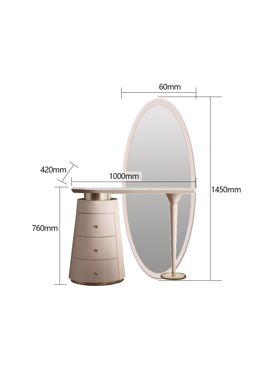 Le Di Vita Dressing Table with Oval Mirror and Storage Drawers in Elegant Design