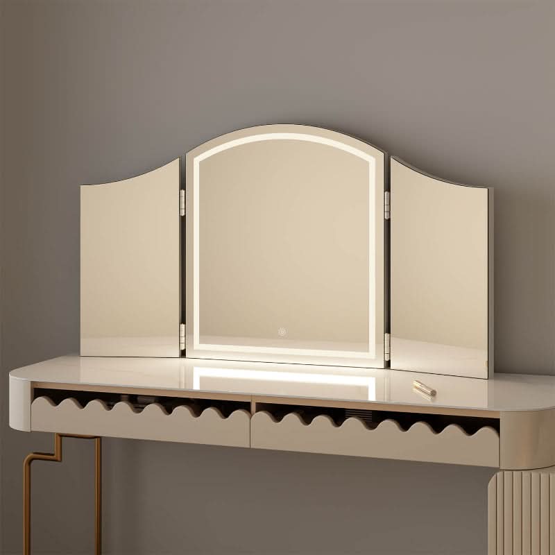 Hollywood Mirrors Dressing Table Mirror with adjustable side panels and integrated lighting for enhanced makeup application