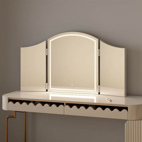 Hollywood Mirrors Dressing Table Mirror with adjustable side panels and integrated lighting for enhanced makeup application