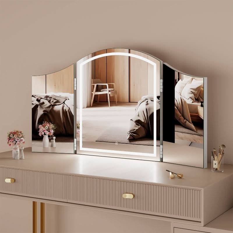 Elegant Hollywood Dressing Table Mirror with Three Panels and Integrated LED Lights for Stylish Interiors