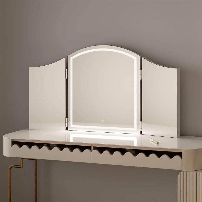 Hollywood Dressing Table Mirror with Triple Panels and Soft LED Lighting for Elegant Vanity Setup