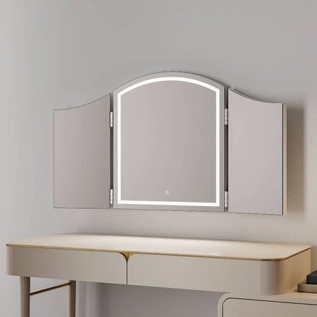 Hollywood Dressing Table Mirror with LED Lights and Folding Side Panels for Vanity Use