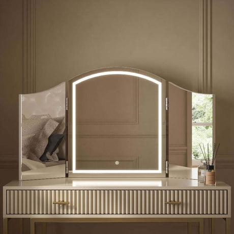 Hollywood Mirrors Dressing Table Mirror with LED Lights and Tri-Fold Design for Elegant Vanity Use