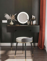 Stylish Le Di Vita Dressing Table with Circular Mirror and Black Legs in Modern Decor