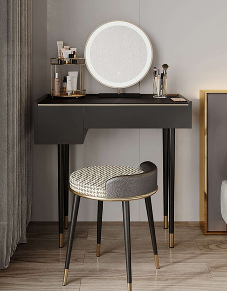 Elegant Le Di Vita dressing table with round mirror and stylish storage for cosmetics