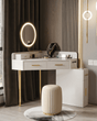 Le Di Vita modern dressing table with round mirror and gold accents for a stylish makeup area