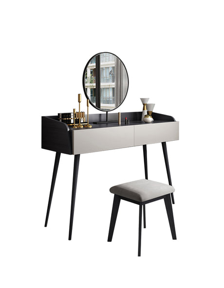 Le Di Vita Modern Dressing Table with Round Mirror and Stylish Minimalist Design