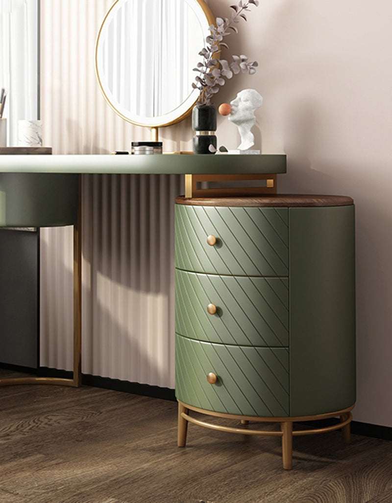 Le Di Vita Dressing Table featuring a sleek design with green drawers and gold accents