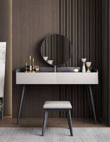 Le Di Vita modern Dressing Table with round mirror and minimalist design, featuring sleek storage drawers