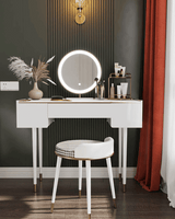 Le Di Vita modern dressing table with round mirror and stylish accessories for elegant makeup routines