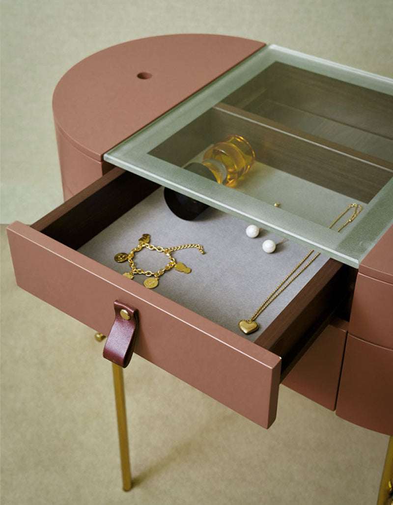 Le Di Vita Dressing Table with a glass top and pull-out drawer for storing jewellery and accessories