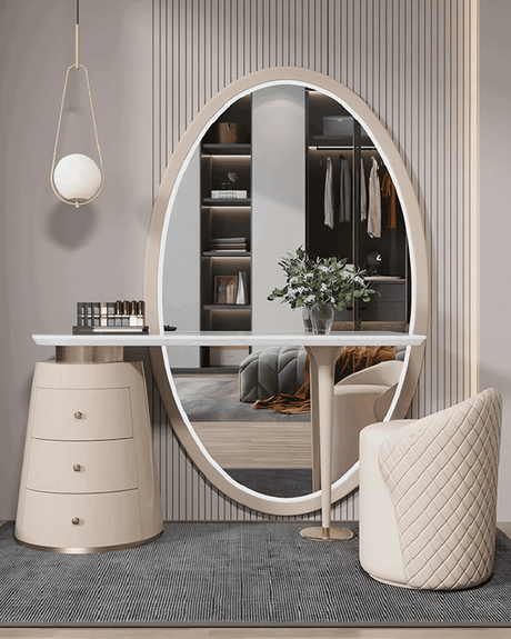 Elegant Le Di Vita Dressing Table with a large mirror and stylish chair in a modern setting