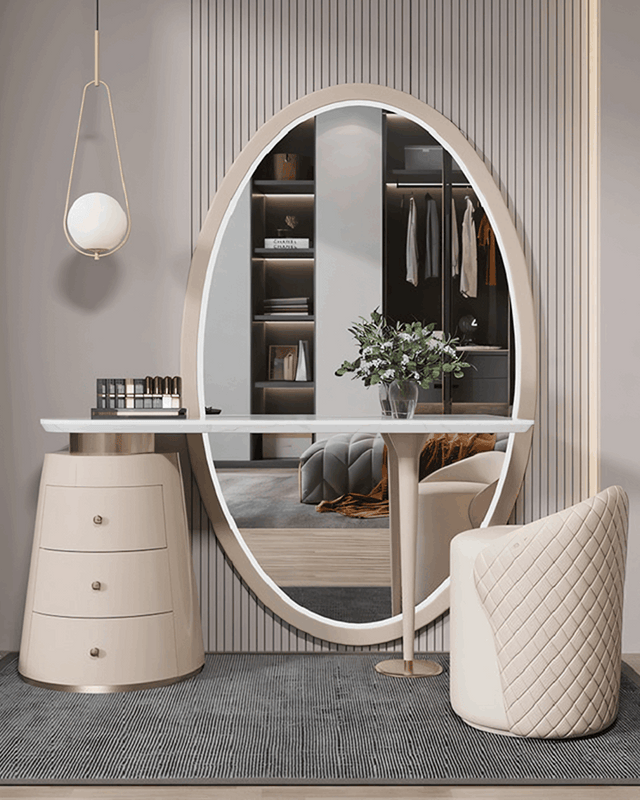 Elegant Le Di Vita Dressing Table with a large mirror and stylish chair in a modern setting