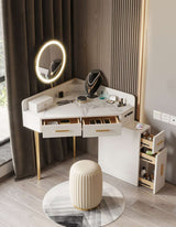 Stylish Le Di Vita Dressing Table with Marble Top, Storage Drawers and Circular LED Mirror