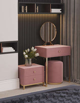 Le Di Vita elegant pink Dressing Table with round mirror and gold accents in modern decor