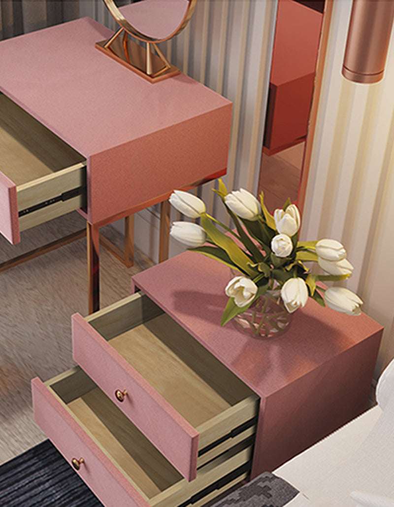 Le Di Vita stylish dressing table with open drawers and a vase of tulips for elegant decor