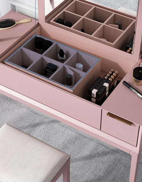 Le Di Vita Pink Dressing Table with Organiser Compartments for Makeup and Accessories