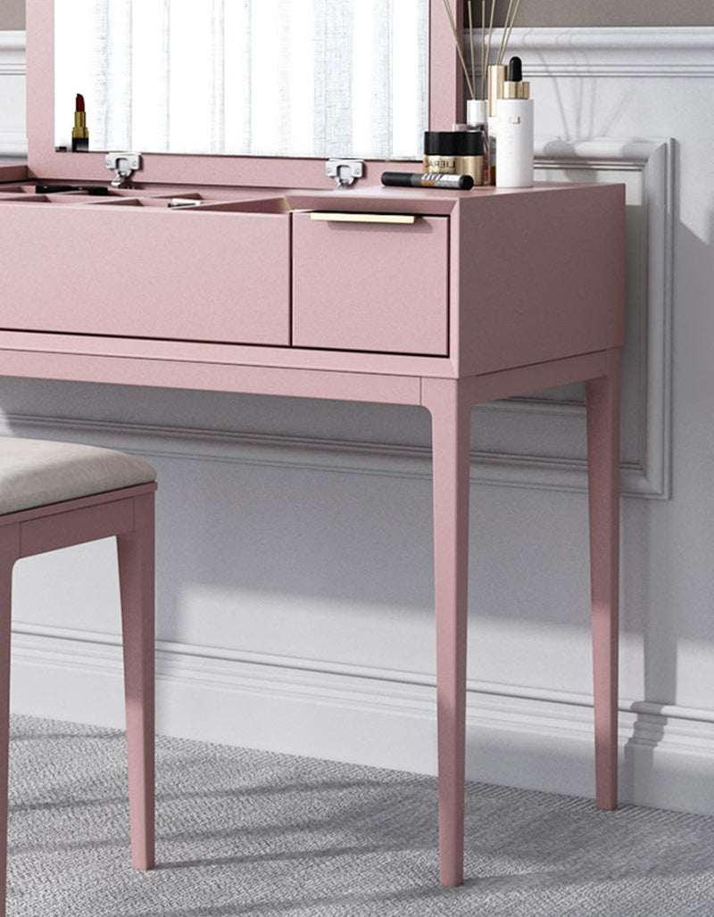 Elegant pink Le Di Vita Dressing Table with drawers and a spacious mirror for a stylish vanity setup
