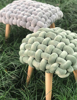 Le Di Vita Dressing Table Stool in grey and green with a soft woven design on wooden legs