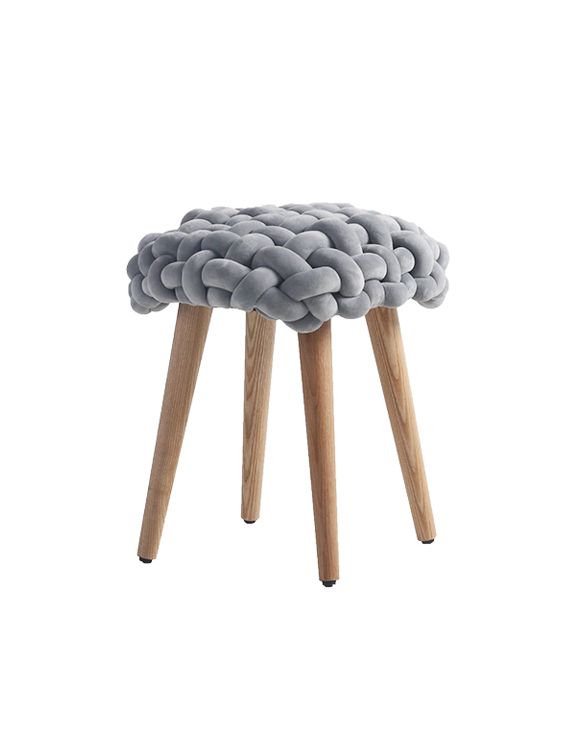 Le Di Vita Dressing Table Stool with a soft grey braided velvet top and wooden legs
