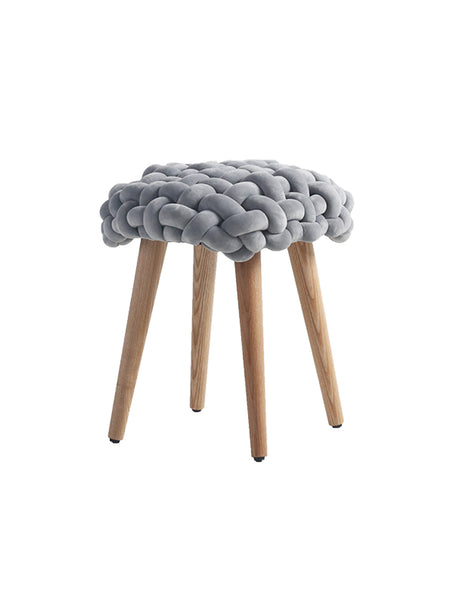 Le Di Vita Dressing Table Stool with a soft grey braided velvet top and wooden legs