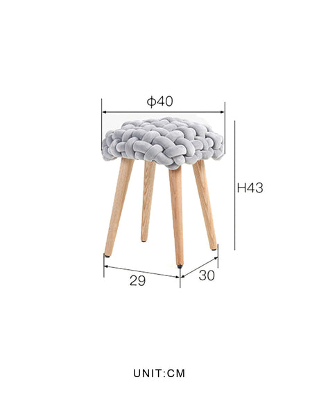 Le Di Vita Dressing Table Stool with a Stylish Braided Grey Cushion and Natural Wooden Legs