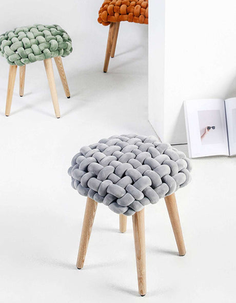 Le Di Vita Dressing Table Stool in grey with plush, woven design and wooden legs for stylish interiors