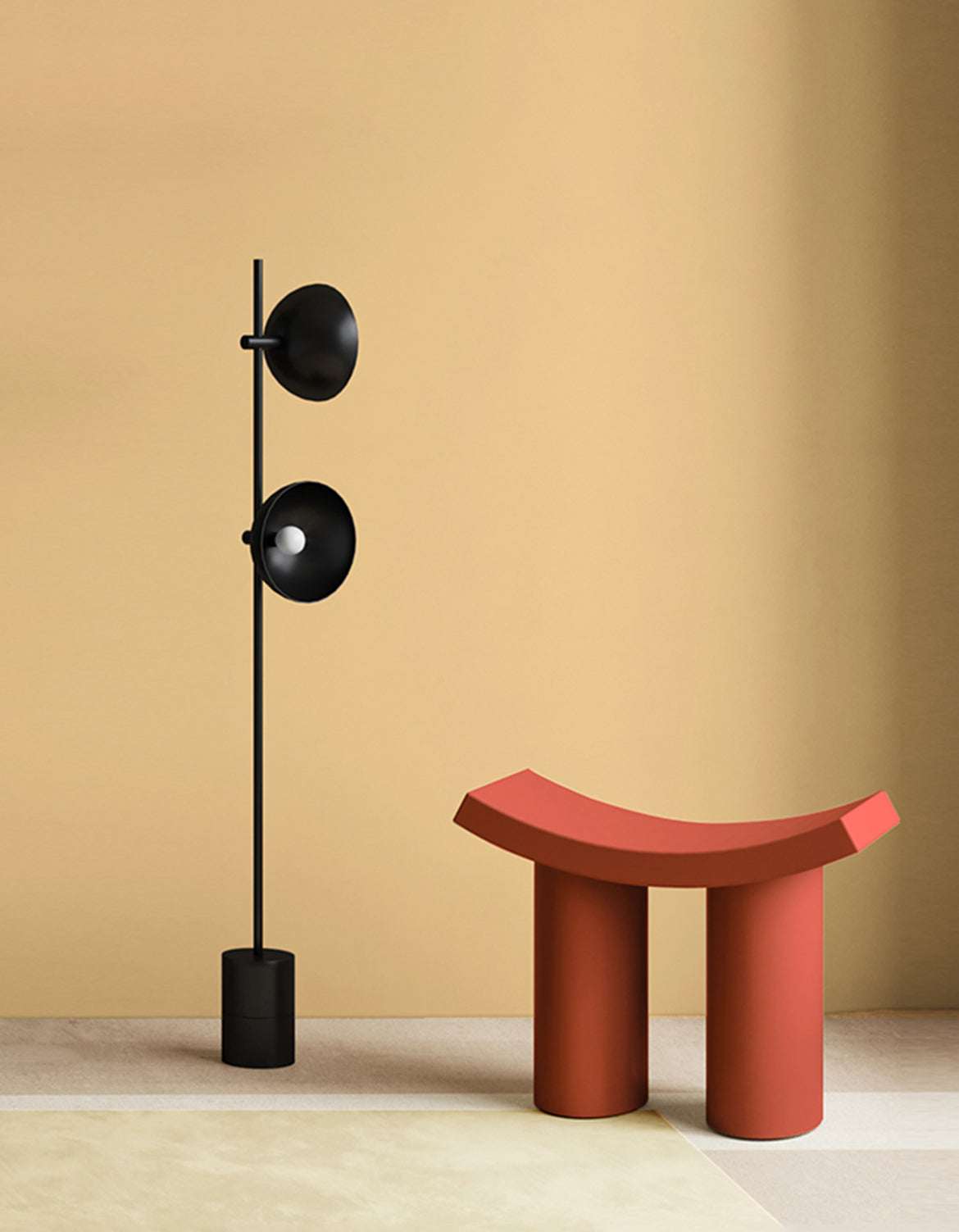 Stylish Le Di Vita Dressing Table Stool in unique shape with modern lighting backdrop