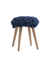 Le Di Vita Dressing Table Stool in navy blue with a unique tufted design and wooden legs