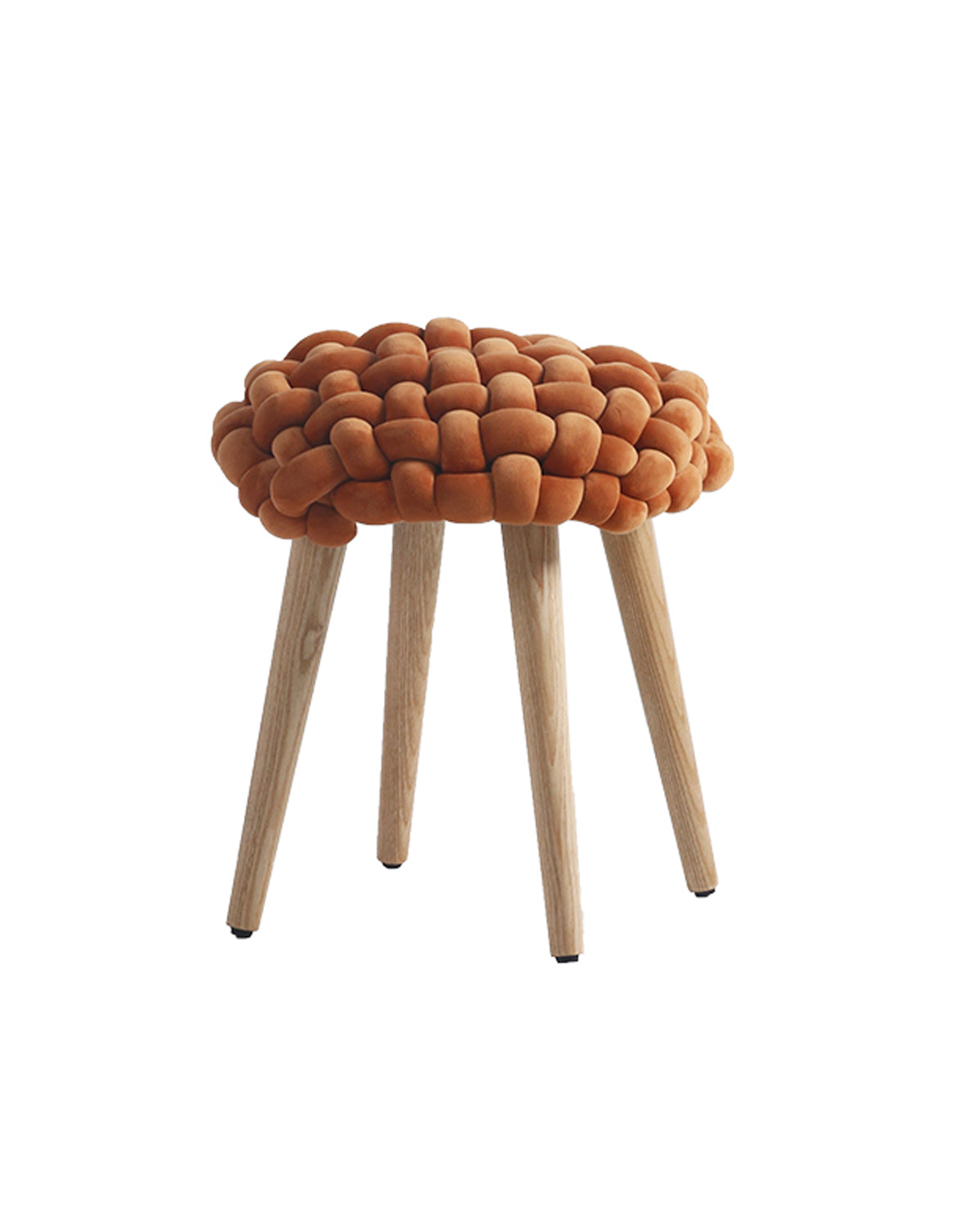 Le Di Vita Dressing Table Stool with a plush, tufted orange top and wooden legs for stylish interiors