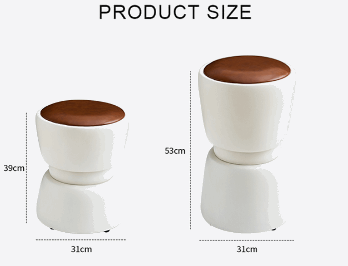 Le Di Vita Dressing Table Stool in White with Brown Leather Top, ideal for bedrooms and vanity setups