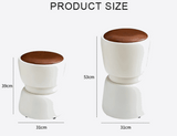Le Di Vita Dressing Table Stool in White with Brown Leather Top, ideal for bedrooms and vanity setups