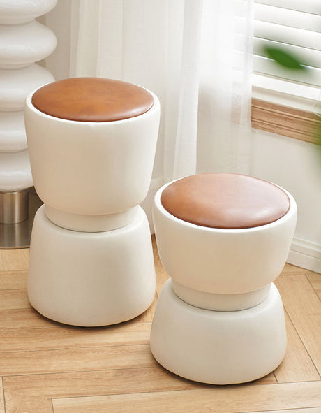 Le Di Vita Dressing Table Stool featuring a stylish white base and soft brown leather seat