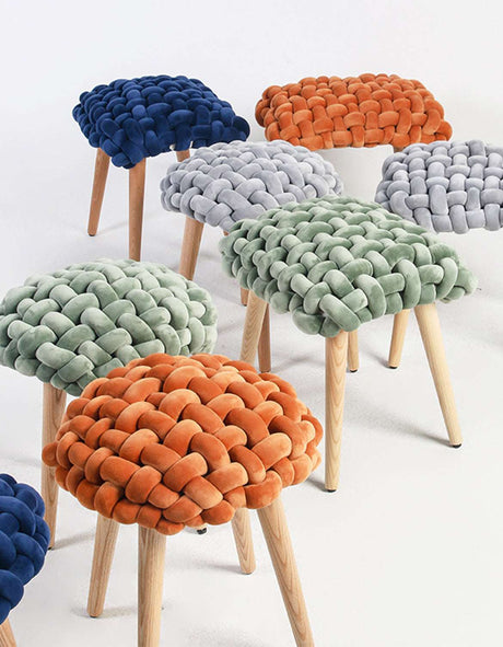 Le Di Vita Dressing Table Stool in various colours featuring a stylish woven design and wooden legs