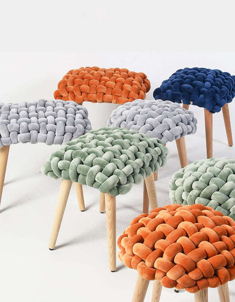 Colourful Le Di Vita Dressing Table Stool with a woven design and wooden legs for stylish decor