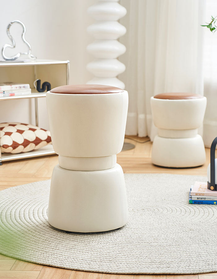 Le Di Vita Dressing Table Stool in White with Brown Cushioned Top for Stylish Interiors