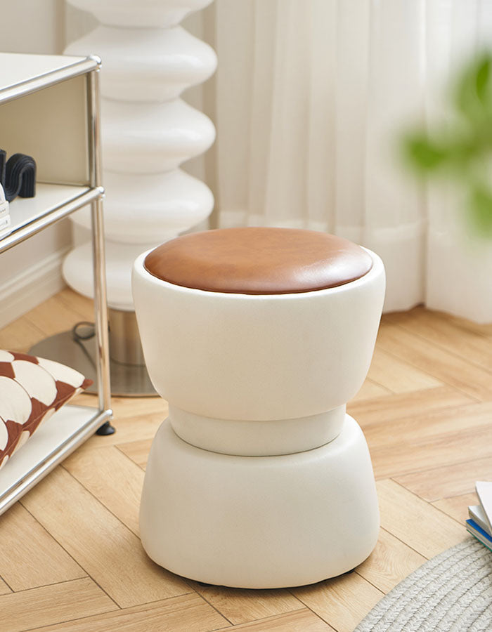 Modern Le Di Vita Dressing Table Stool with a soft brown seat and stylish white base for home decor