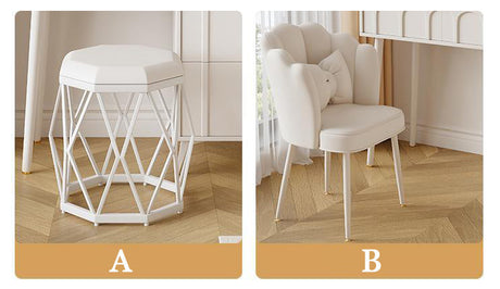 White octagonal dressing table stool with geometric design, ideal for modern interiors