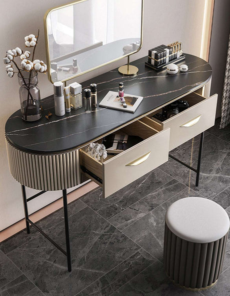 Le Di Vita stylish dressing table with black marble top and two drawers for makeup organization