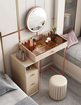 Elegant Le Di Vita Dressing Table with Round Mirror and Storage in Modern Bedroom Setting