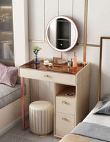 Le Di Vita Dressing Table with Round Mirror and Storage Drawers for Elegant Bedrooms