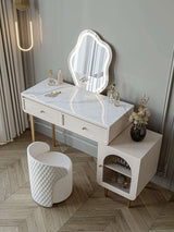 Elegant Le Di Vita Dressing Table with marble top, gold accents, and matching stool for chic decor