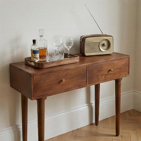 Fishe and Lilly Dressing Table in wooden finish with two drawers and a stylish retro radio