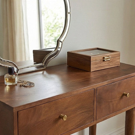 Elegant Fishe and Lilly dressing table with a mirror and wooden drawers for a stylish bedroom decor