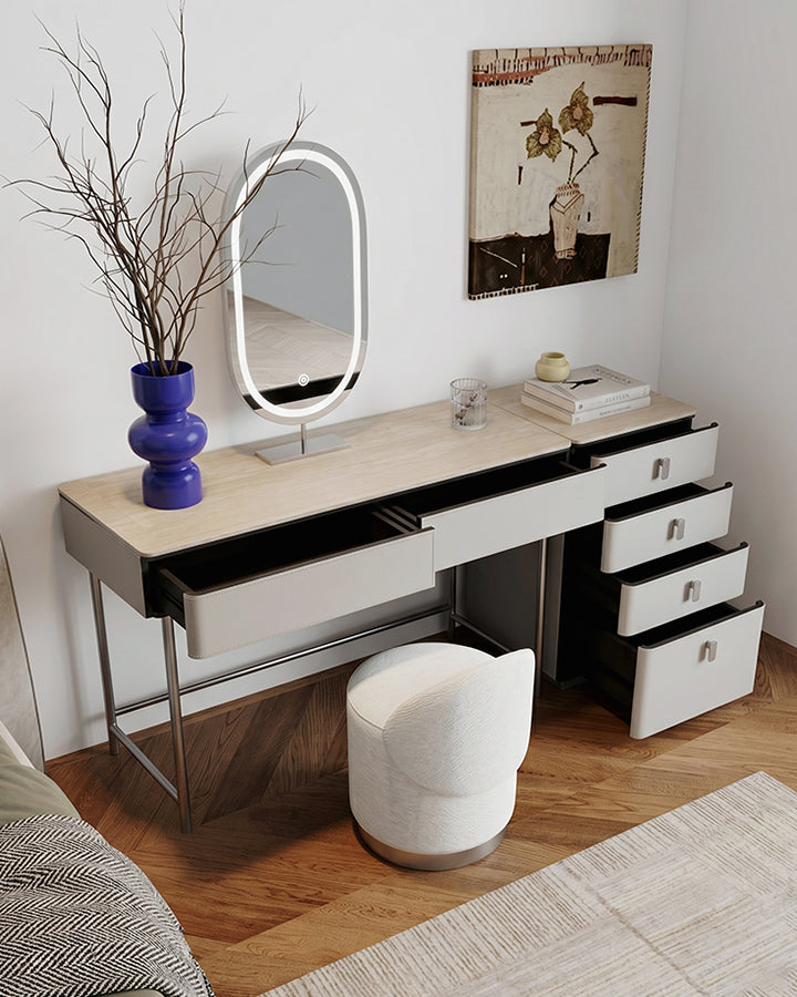 Le Di Vita modern dressing table with sleek design and ample storage drawers, featuring a stylish mirror