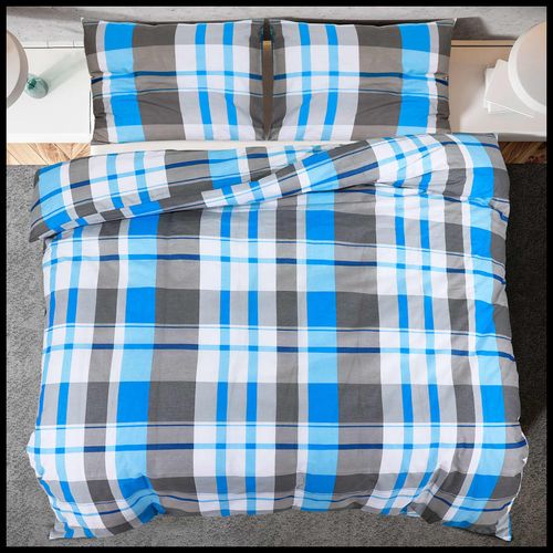 vidaXL Duvet Cover Set Blue and Grey 200x200 cm Cotton vidaXL